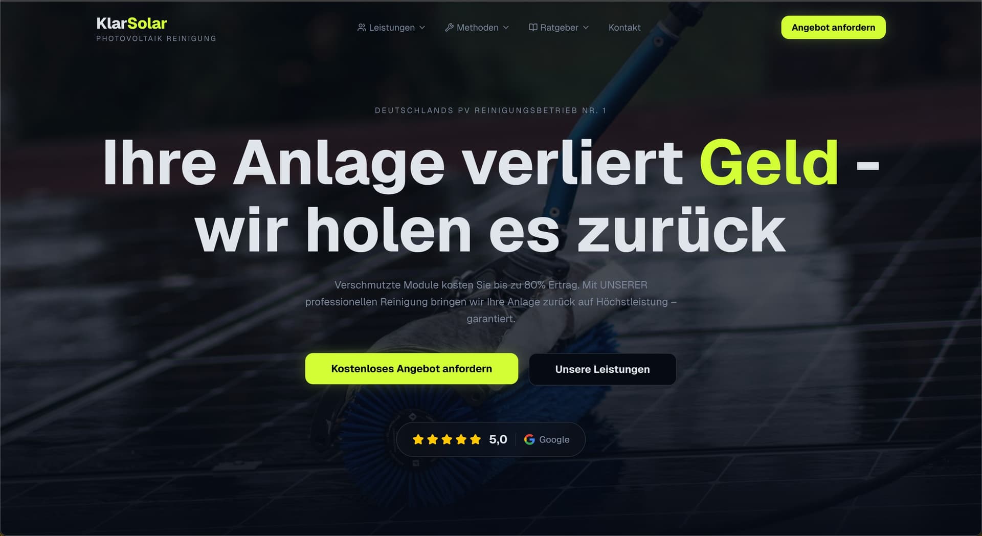 Website Referenz – KlarSolar Photovoltaik Reinigung